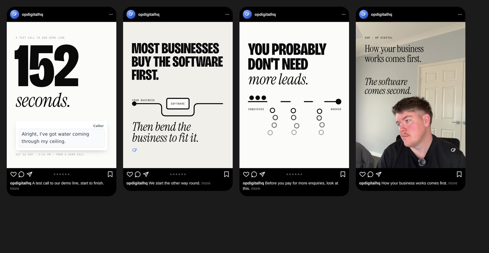 The same four covers in dark mode