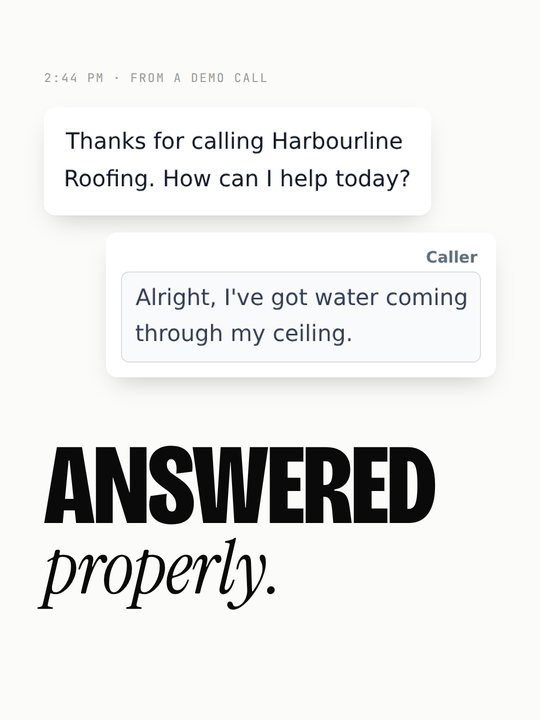 Answered properly: the real greeting, then the caller's reply