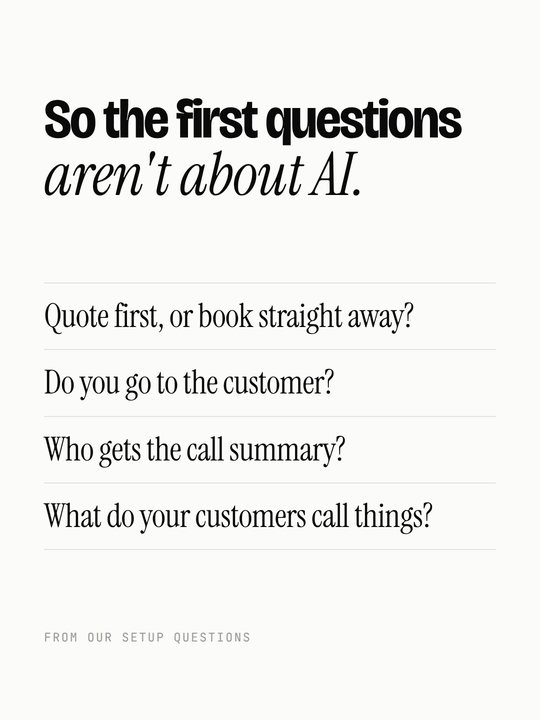 The first questions aren't about AI, with four real setup questions