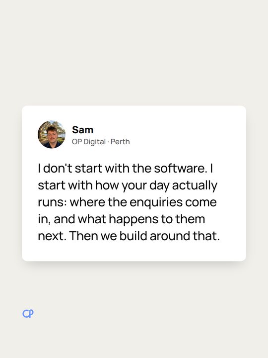 A plain founder note card from Sam