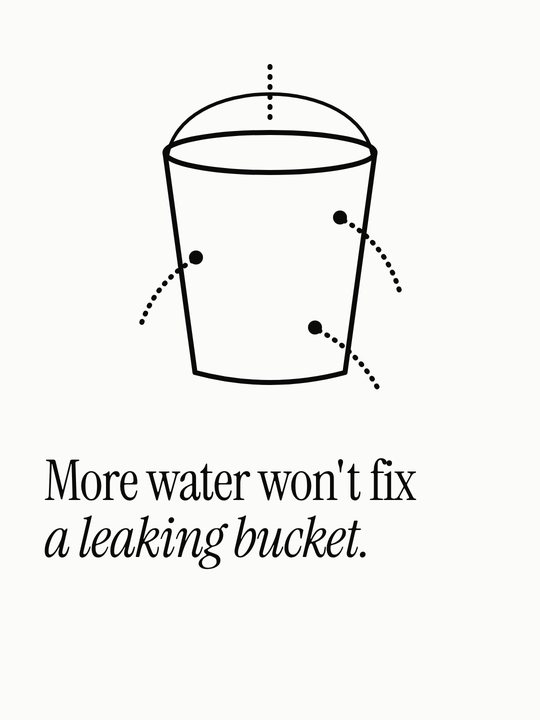 A leaking bucket drawn in the same line style
